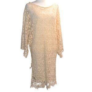Venus Women's Crochet Lace Dress Cream Knee Length Lined Occasion